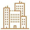 אייקון שחור וחום המייצג בניין על רקע שחור.