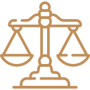 אייקון בקנה מידה צדק על רקע שחור המייצג מומחיות מקצועית.